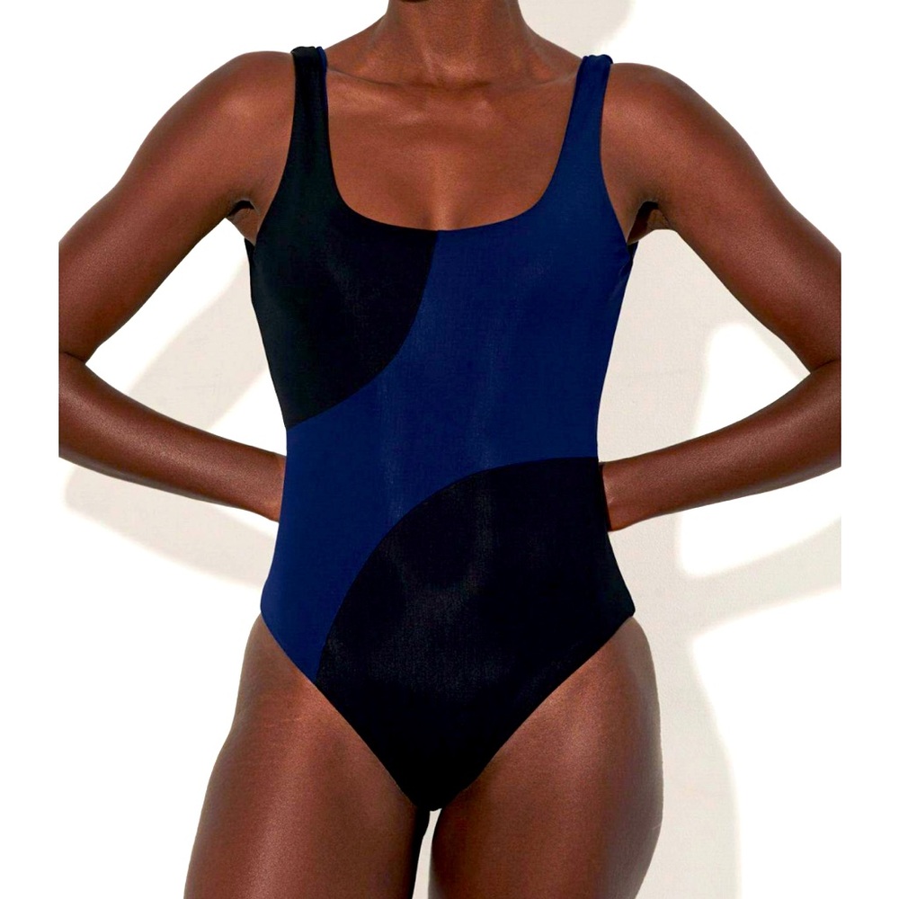 Mara Hoffman Jodi one piece swimsuit abstract navy and black sz xl